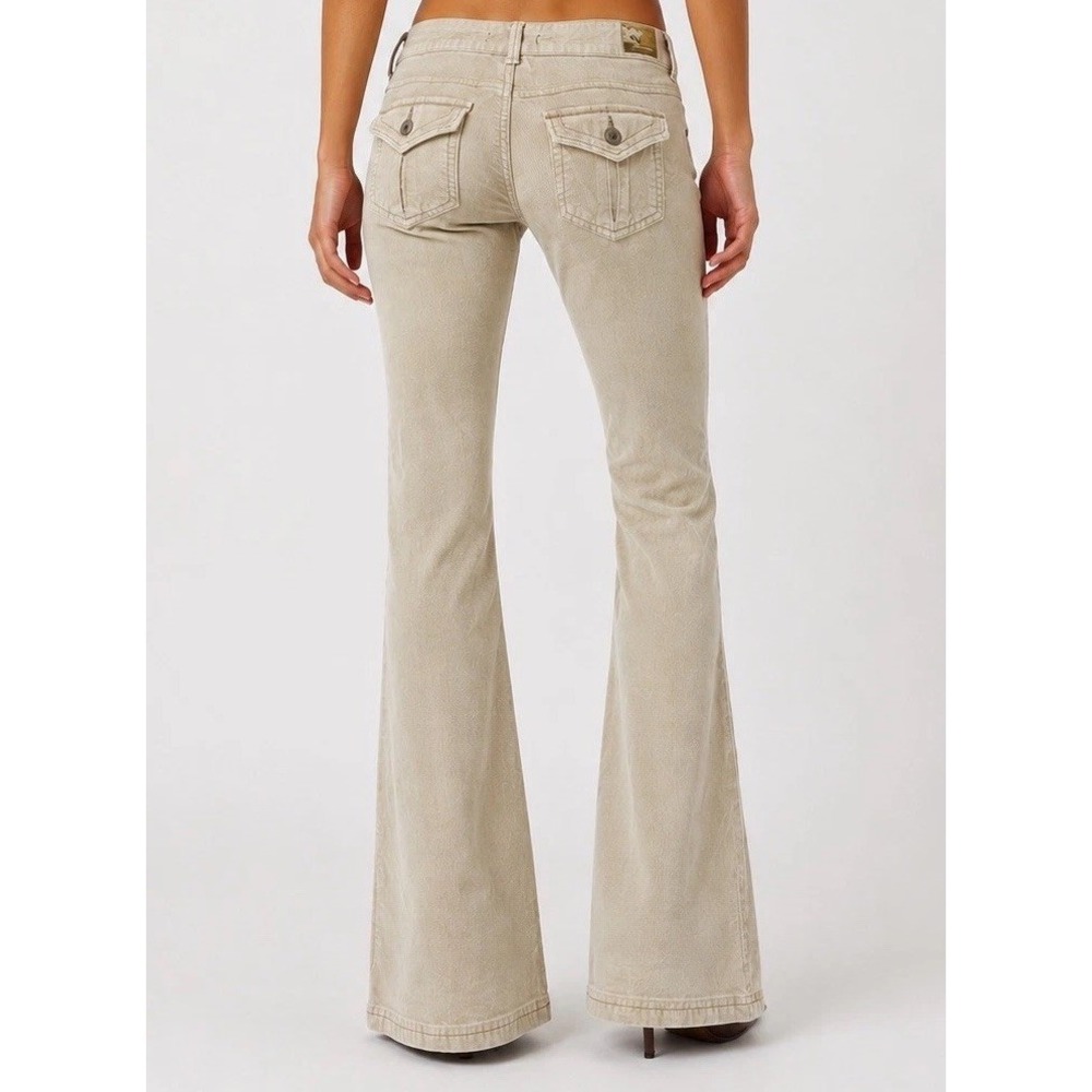 Z Cavaricci Womens Y2K Vintage Corduroy Low Rise Boot Cut Pant Sz 4 Beige Flared